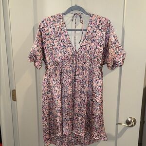 Lulu's Pink Floral Midi Dress
